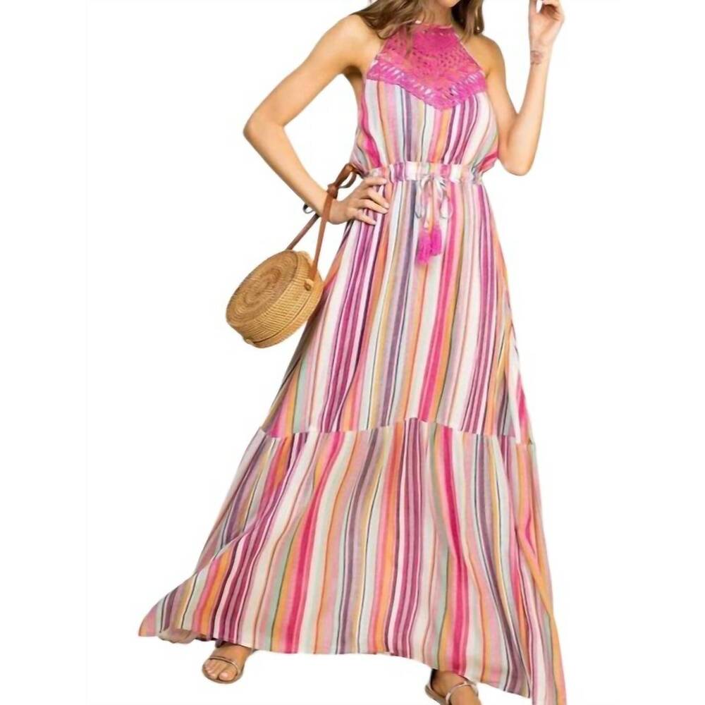 NEW MAINSTRIP halter neck lace front maxi dress in pink